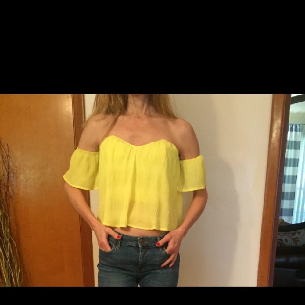 Yellow flowy off the shoulder top